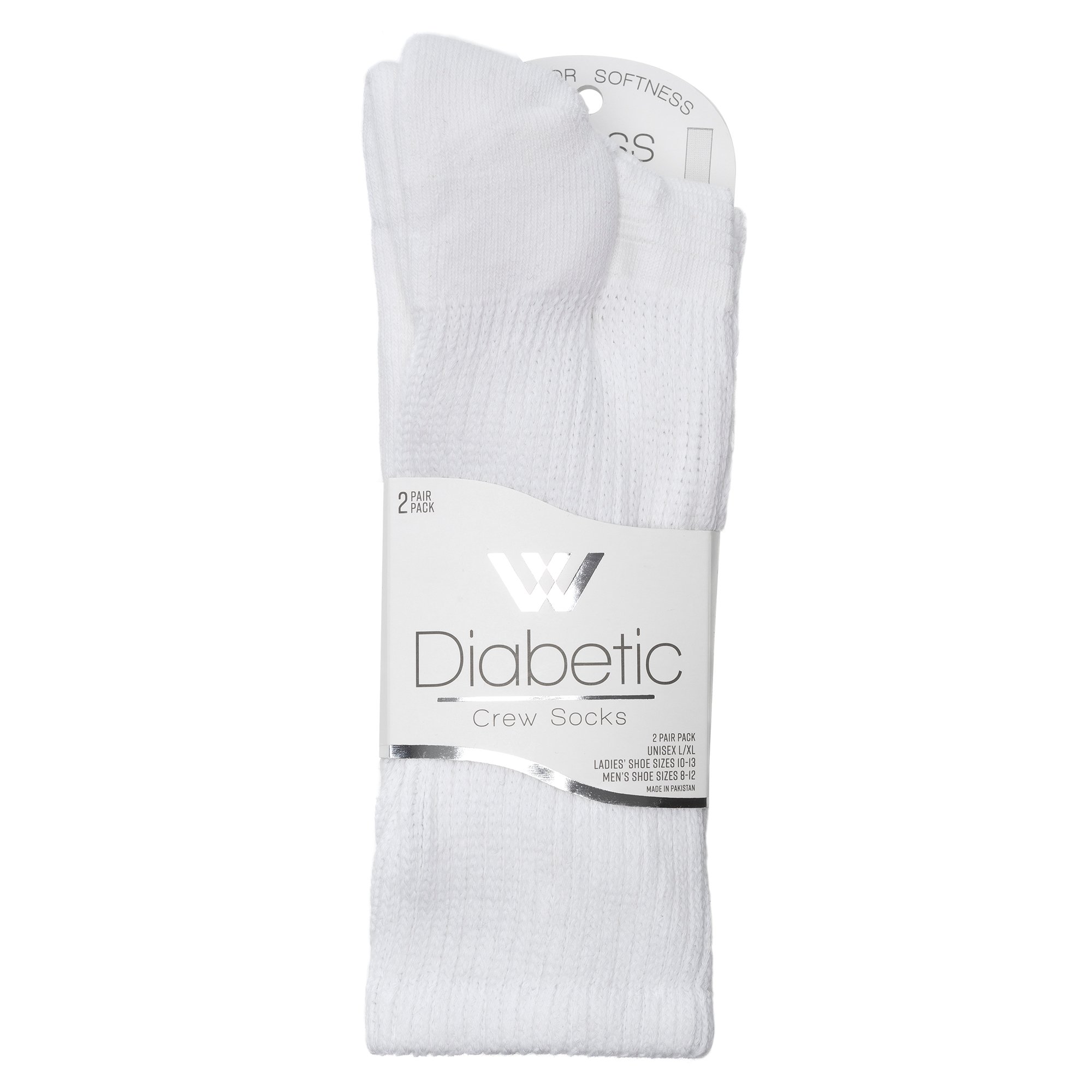 Wellness by Harmony & Sole Everyday Diabetic Crew Sock Unisex - White- 2 Pairs, L/XL