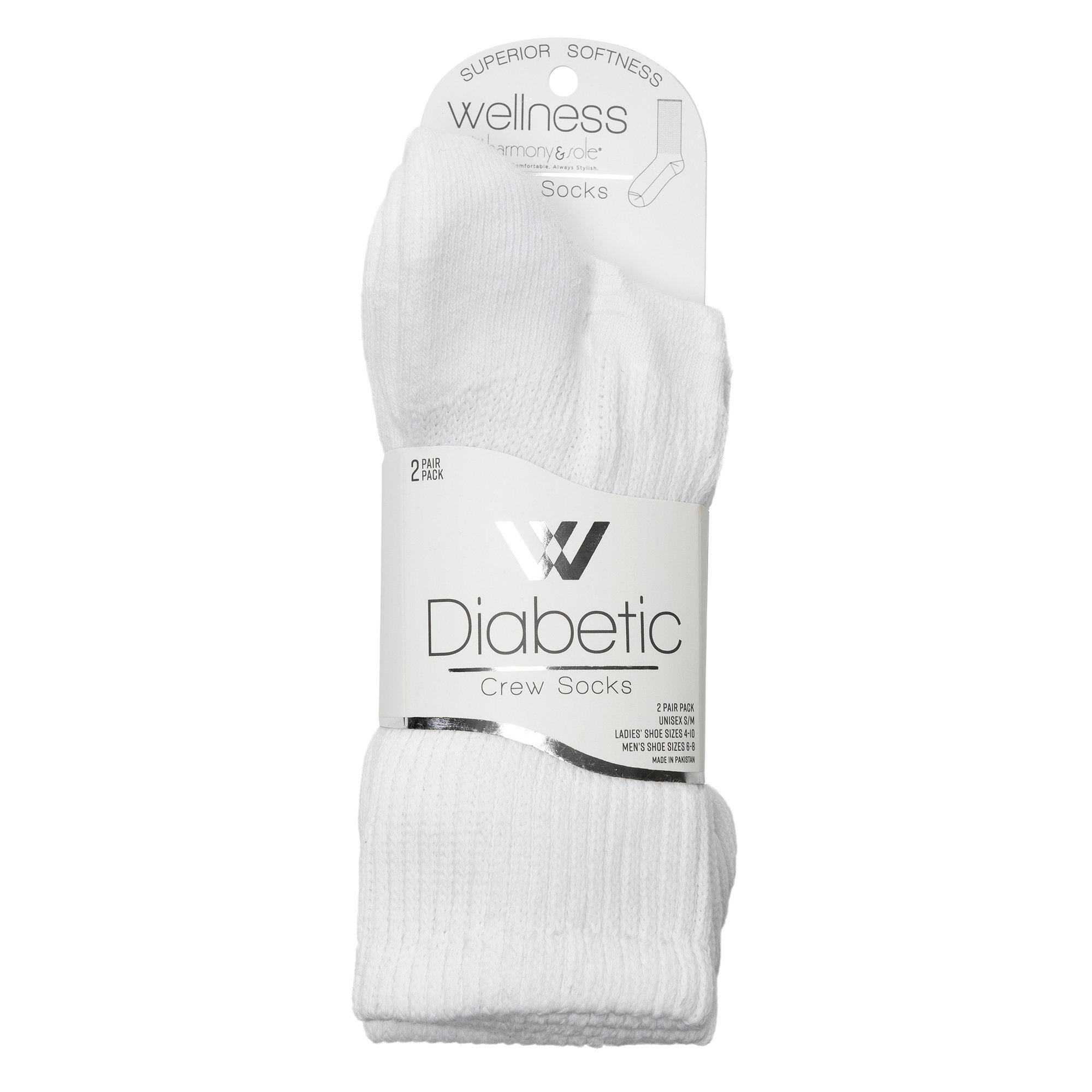 Wellness by Harmony & Sole Everyday Diabetic Crew Sock Unisex - White - 2  Pairs - Shop Kits & Supplies at H-E-B