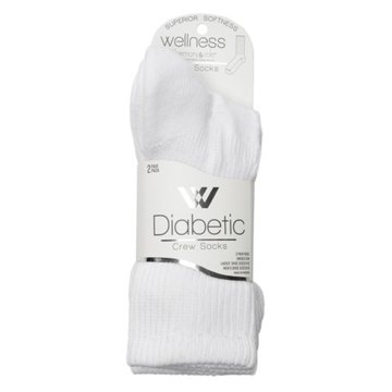 Wellness by Harmony & Sole Everyday Diabetic Crew Sock Unisex - White - 2 Pairs, S/M