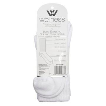 Wellness by Harmony & Sole Everyday Diabetic Crew Sock Unisex - White - 2 Pairs, S/M