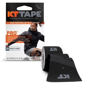 KT Tape Pro Synthetic Kinesiology Tape, Precut Strips - Jet Black, 20 ct