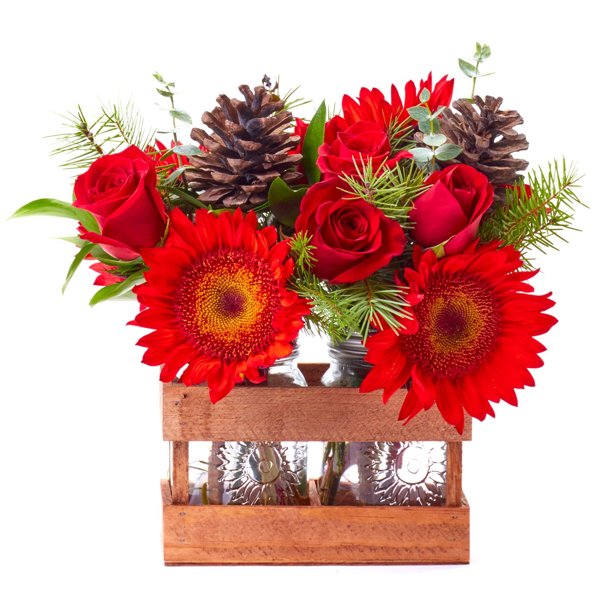 Grown Wild by H-E-B Walnut Wood Crate Holiday Floral Arrangement - Shop ...
