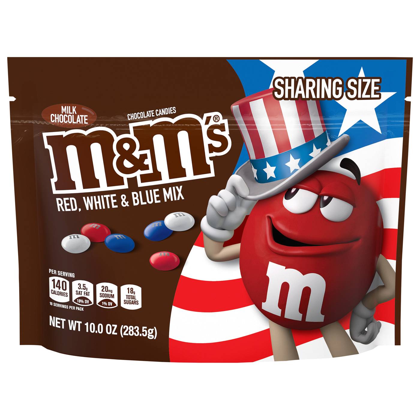 M&M's Chocolate Candies, Peanut, Red, White & Blue Mix, Share Size