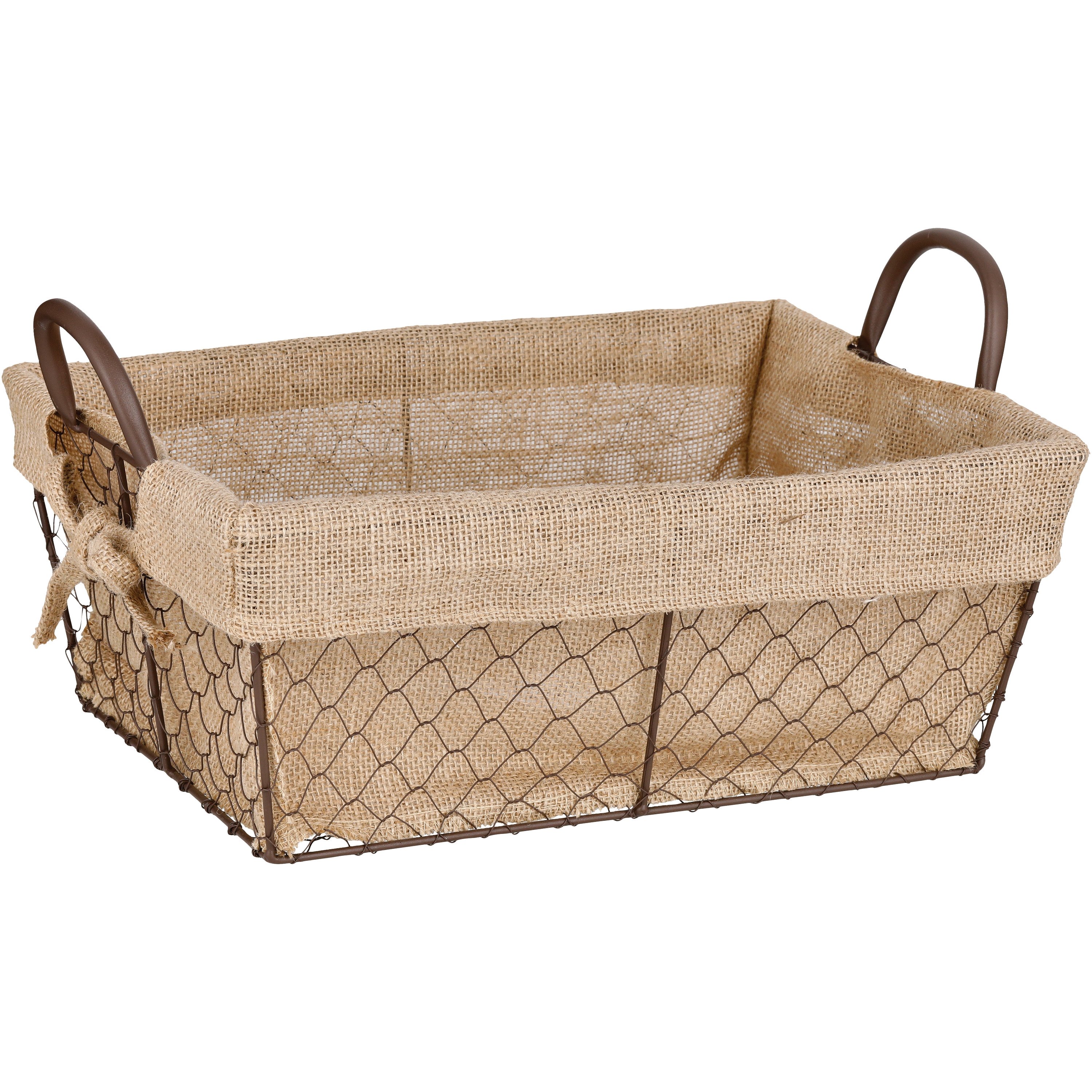 Destination Holiday Burlap Fabric Lined Chicken Wire Storage Basket ...