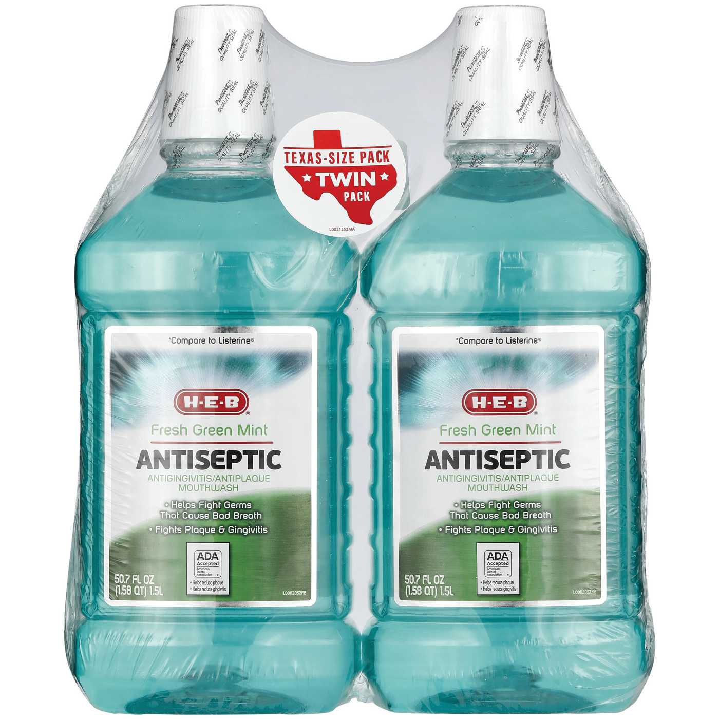 H-E-B Fresh Green Mint Antiseptic Mouthwash Texas Size Twin Pack; image 1 of 2