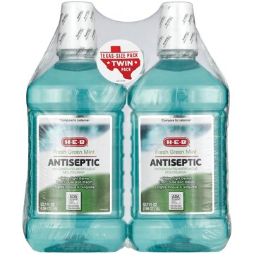 H-E-B Fresh Green Mint Antiseptic Mouthwash Texas Size Twin Pack, 50.7 oz