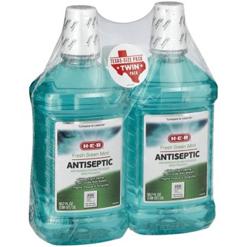 H-E-B Fresh Green Mint Antiseptic Mouthwash Texas Size Twin Pack, 50.7 oz