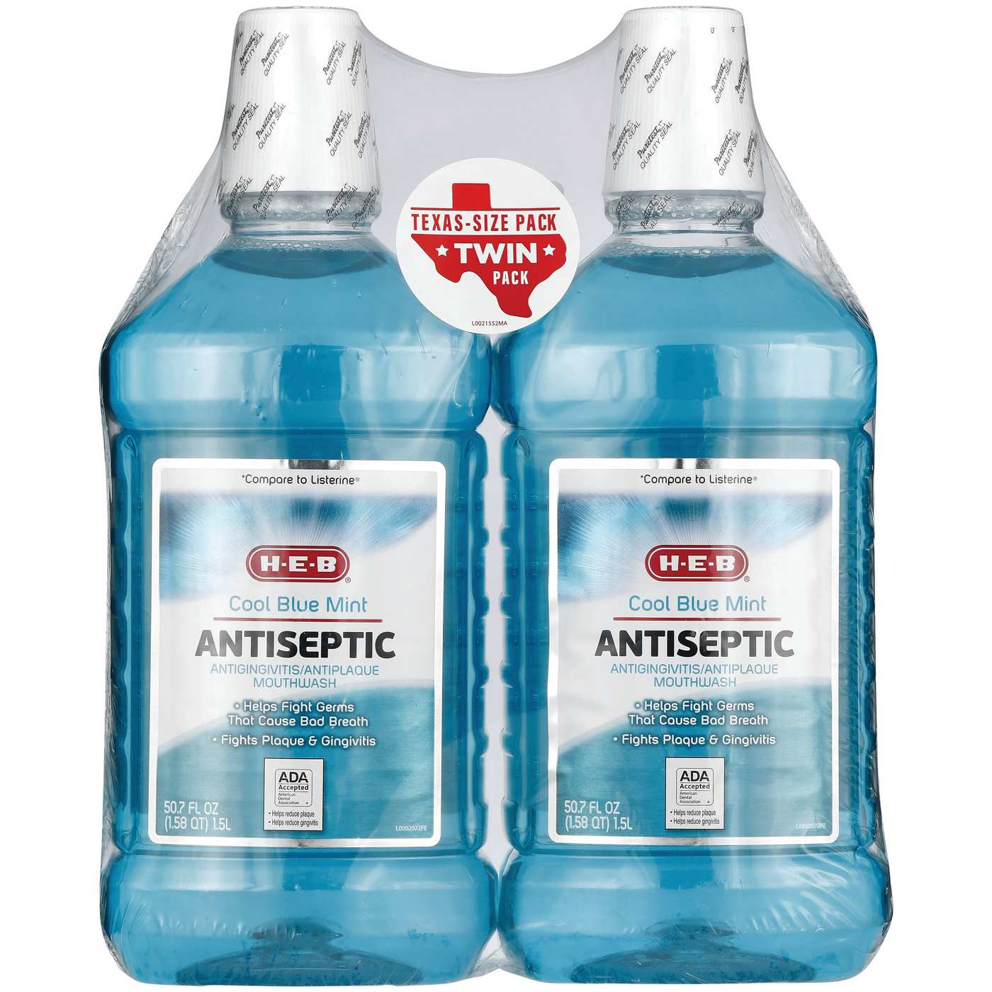 H-E-B Cool Blue Mint Antiseptic Mouthwash Texas Size Twin Pack; image 1 of 2