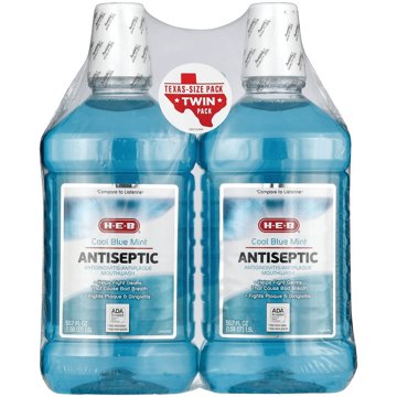 H-E-B Cool Blue Mint Antiseptic Mouthwash Texas Size Twin Pack, 50.7 oz