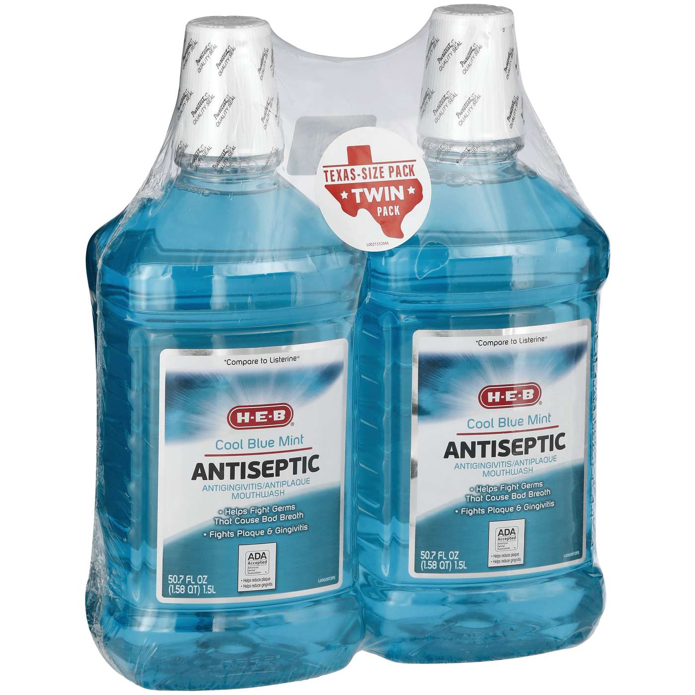 H-E-B Cool Blue Mint Antiseptic Mouthwash Texas Size Twin Pack; image 2 of 2