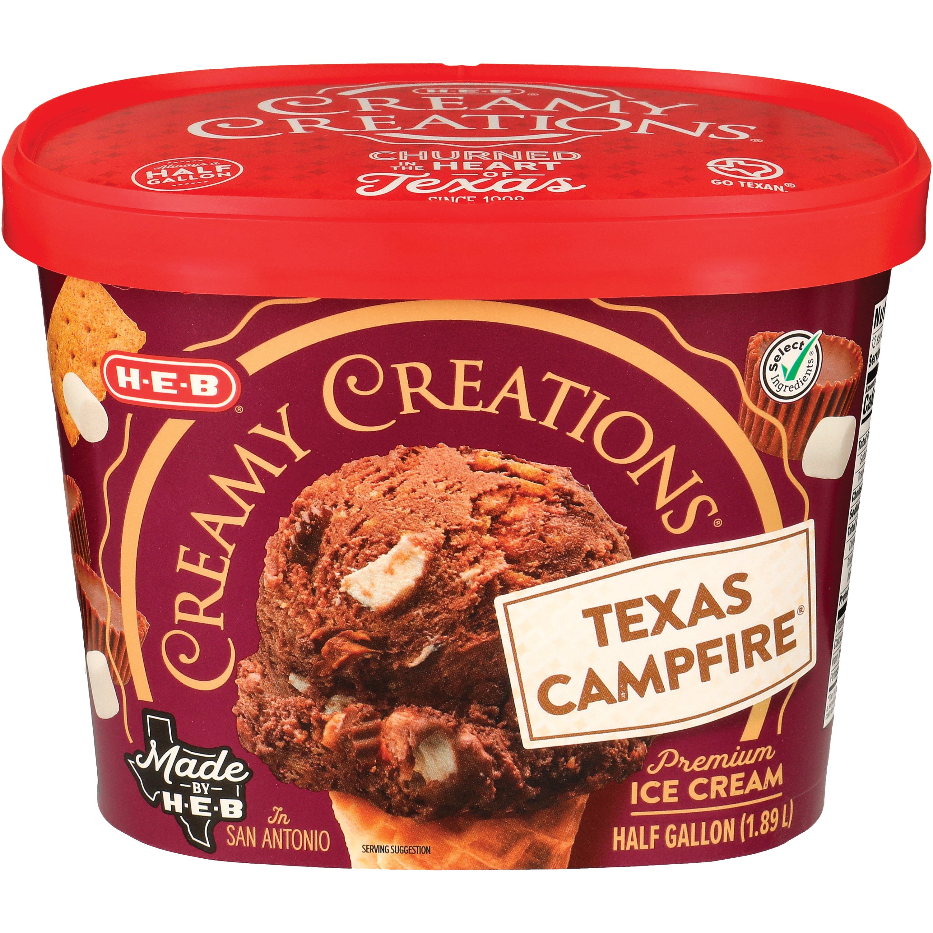 H-E-B Creamy Creations Texas Campfire Ice Cream, 1/2 gal