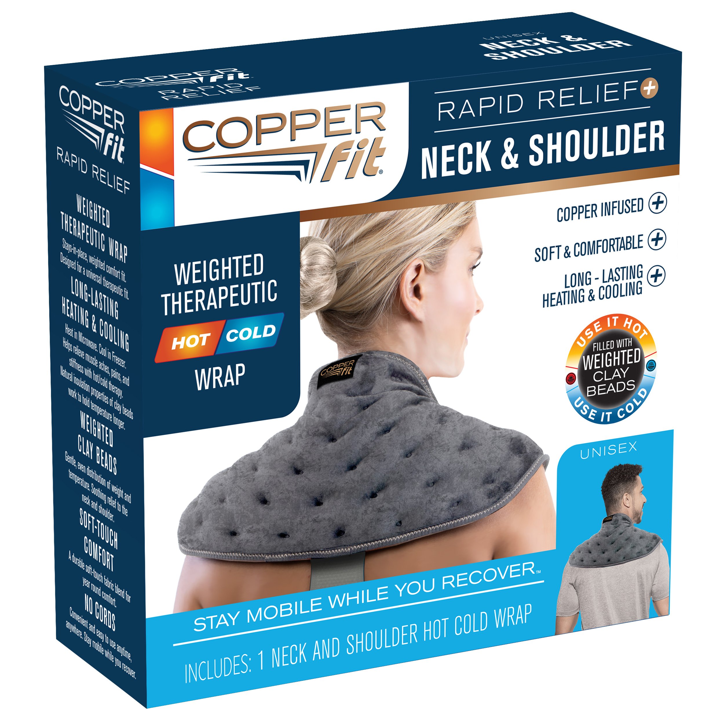 Copper Fit Rapid Relief + Neck & Shoulder Weighted Therapeutic Wrap ...