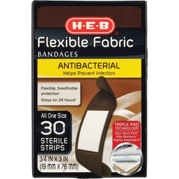 H-E-B Flexible Fabric Antibacterial Dark Tone Bandages, 30 ct