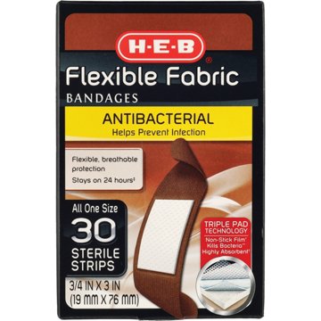 H-E-B Flexible Fabric Antibacterial Medium Skin Tone Bandages, 30 ct