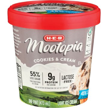 H-E-B Mootopia Cookies & Cream 9g Protein Lactose Free Light Ice Cream
