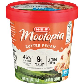 H-E-B Mootopia 9g Protein Lactose Free Light Ice Cream - Butter Pecan