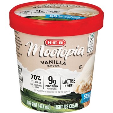 H-E-B Mootopia 9g Protein Lactose Free Light Ice Cream – Vanilla, 1 pt