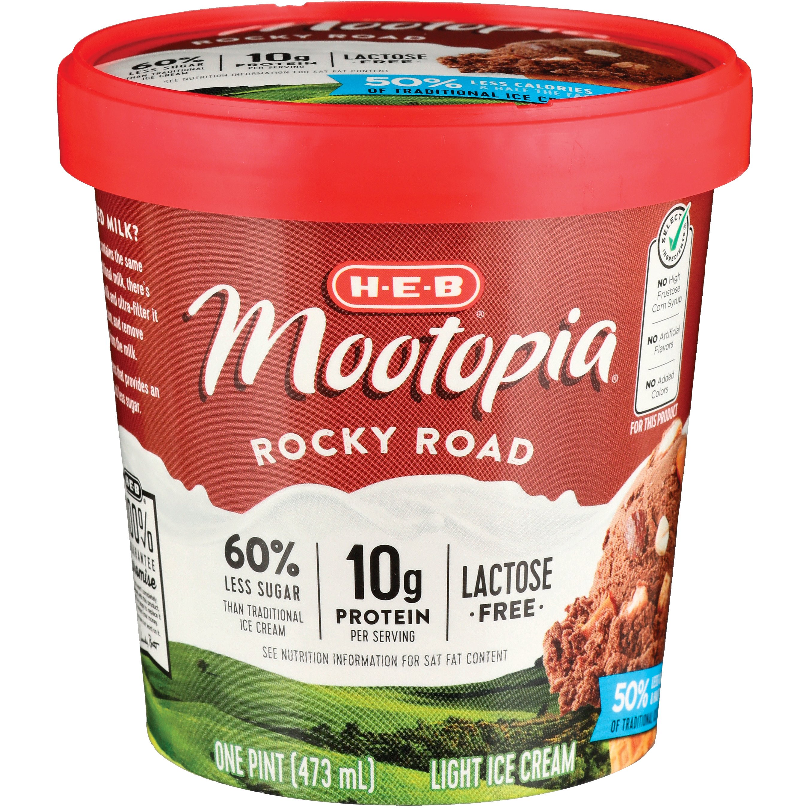 H-E-B Mootopia Rocky Road 10g Protein Lactose Free Light Ice Cream, 1 pt