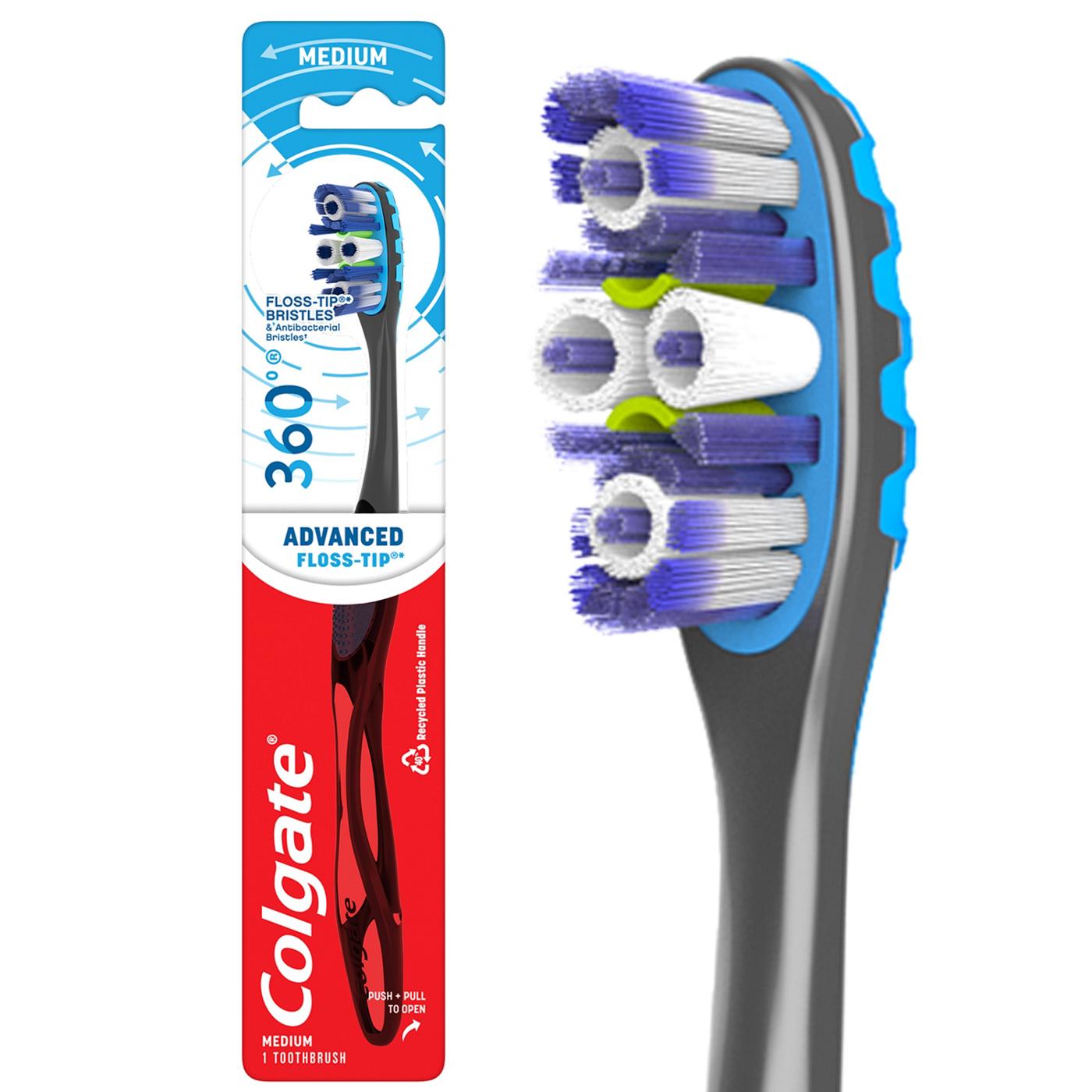 Colgate 360° Advanced Floss-Tip Bristles Toothbrush, Medium; image 3 of 9