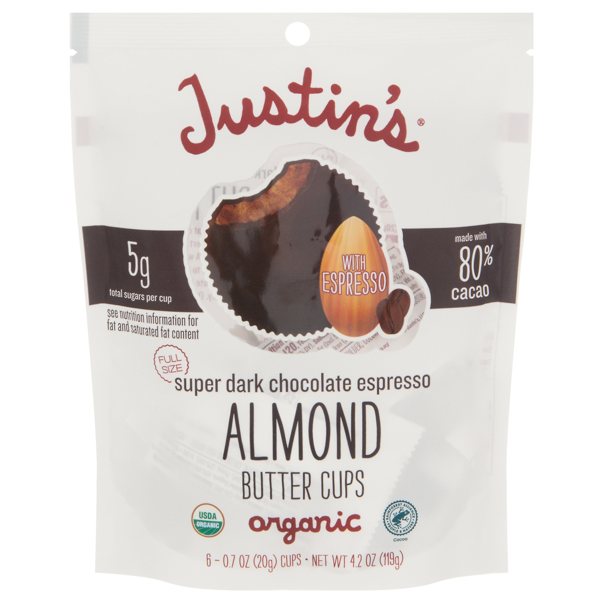 Justin's Super Dark Chocolate Espresso Almond Butter Cups - Shop Candy ...