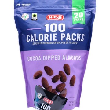 H-E-B Cocoa-Dipped Almonds 100 Calorie Snack Packs, 20 ct