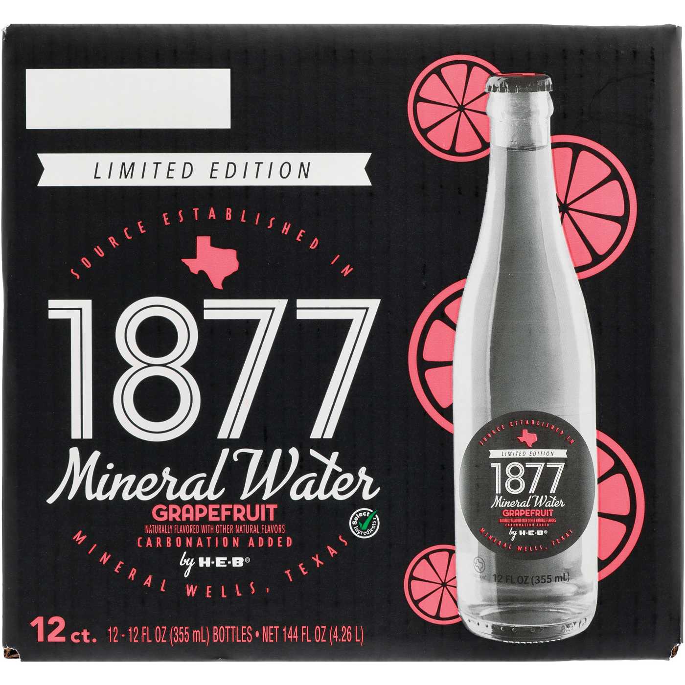 H-E-B 1877 Grapefruit Sparkling Mineral Water 12 pk Bottles; image 2 of 2
