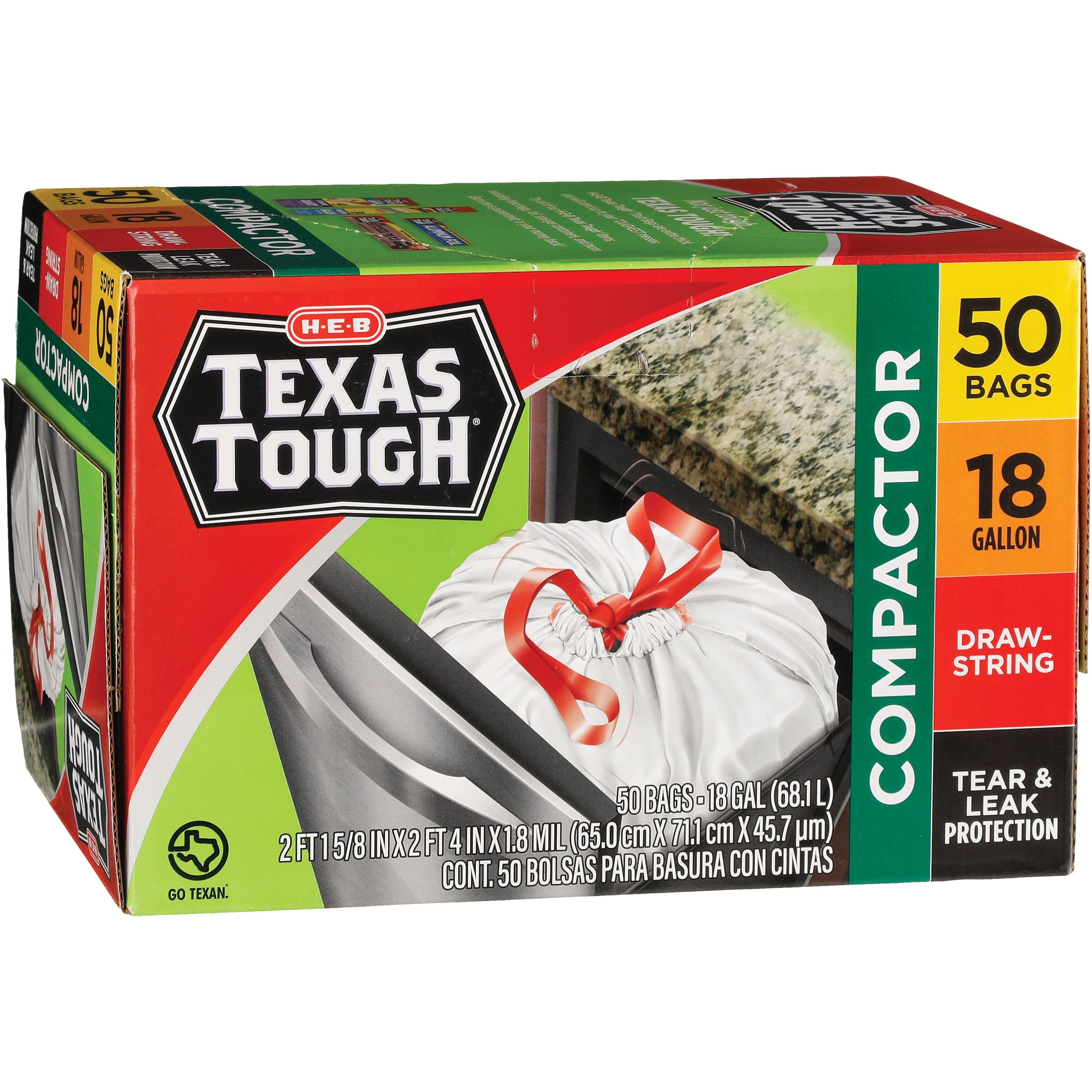H-E-B Texas Tough Trash Compactor Bags, 18 Gallon - Shop Trash