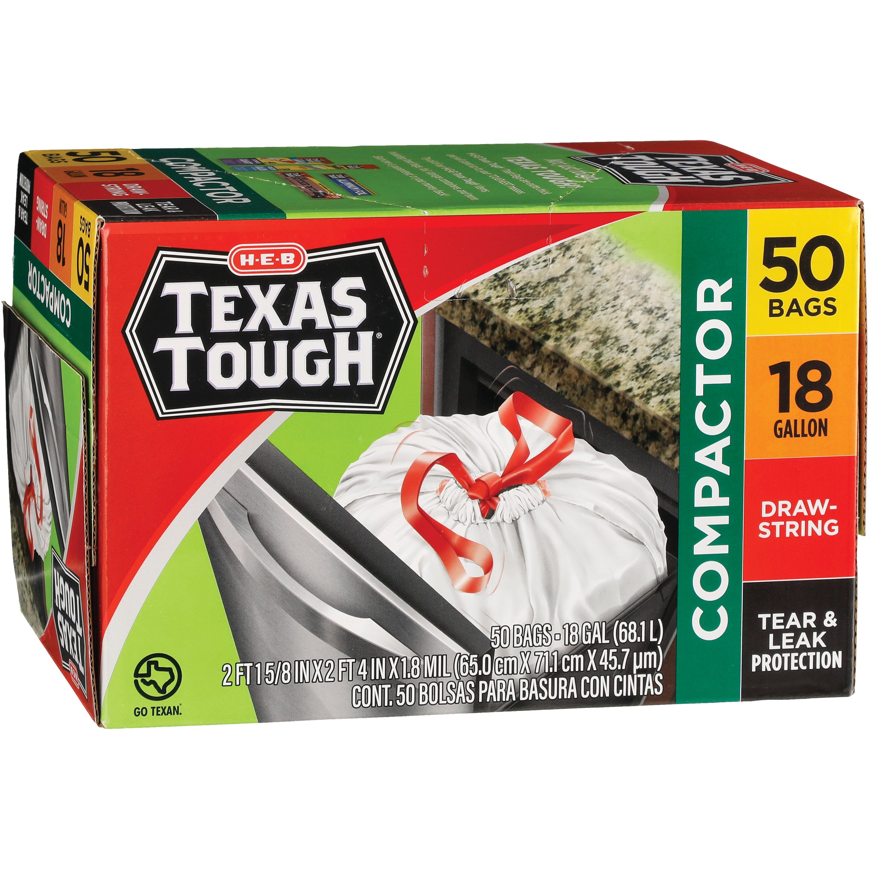 H-E-B Texas Tough Tall Kitchen Drawstring Trash Bags, 13 Gallon