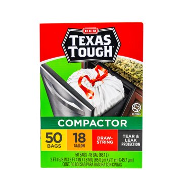 H-E-B Texas Tough Trash Compactor Bags, 18 Gallon, 50 ct