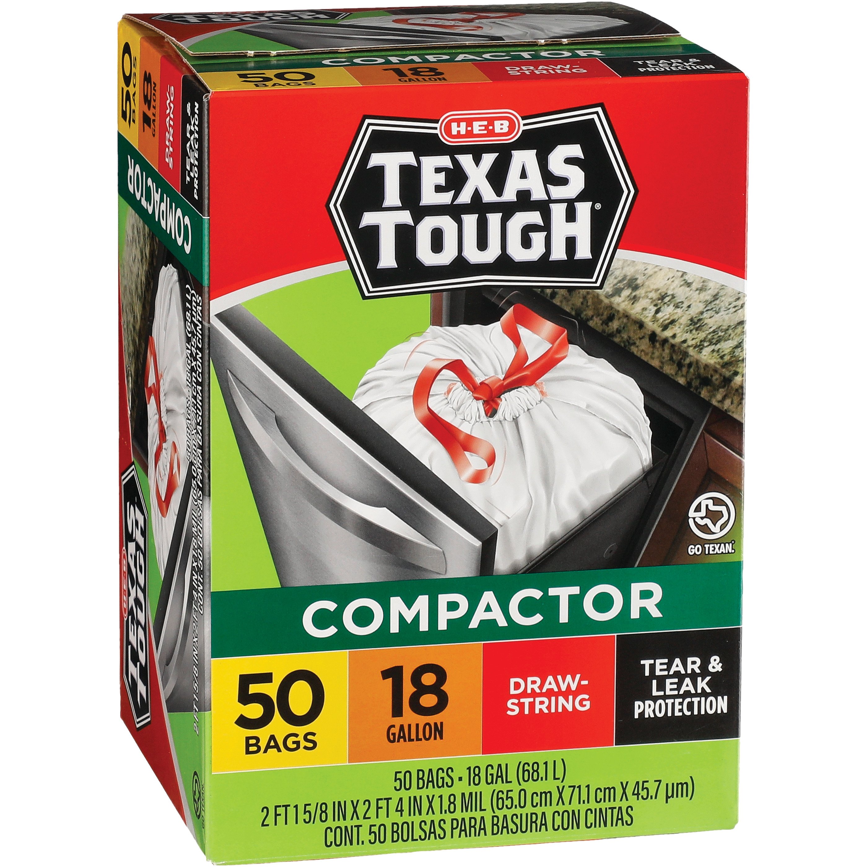 H-E-B Texas Tough Drawstring Trash Bags, 10 Gallon