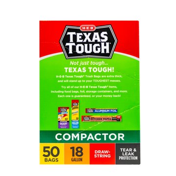 H-E-B Texas Tough Trash Compactor Bags, 18 Gallon, 50 ct