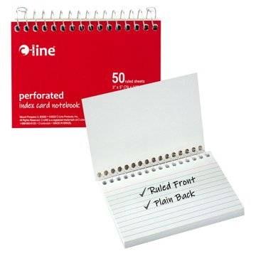 C-Line Perforated Index Card Spiral Notebook - Red, 3" x 5"