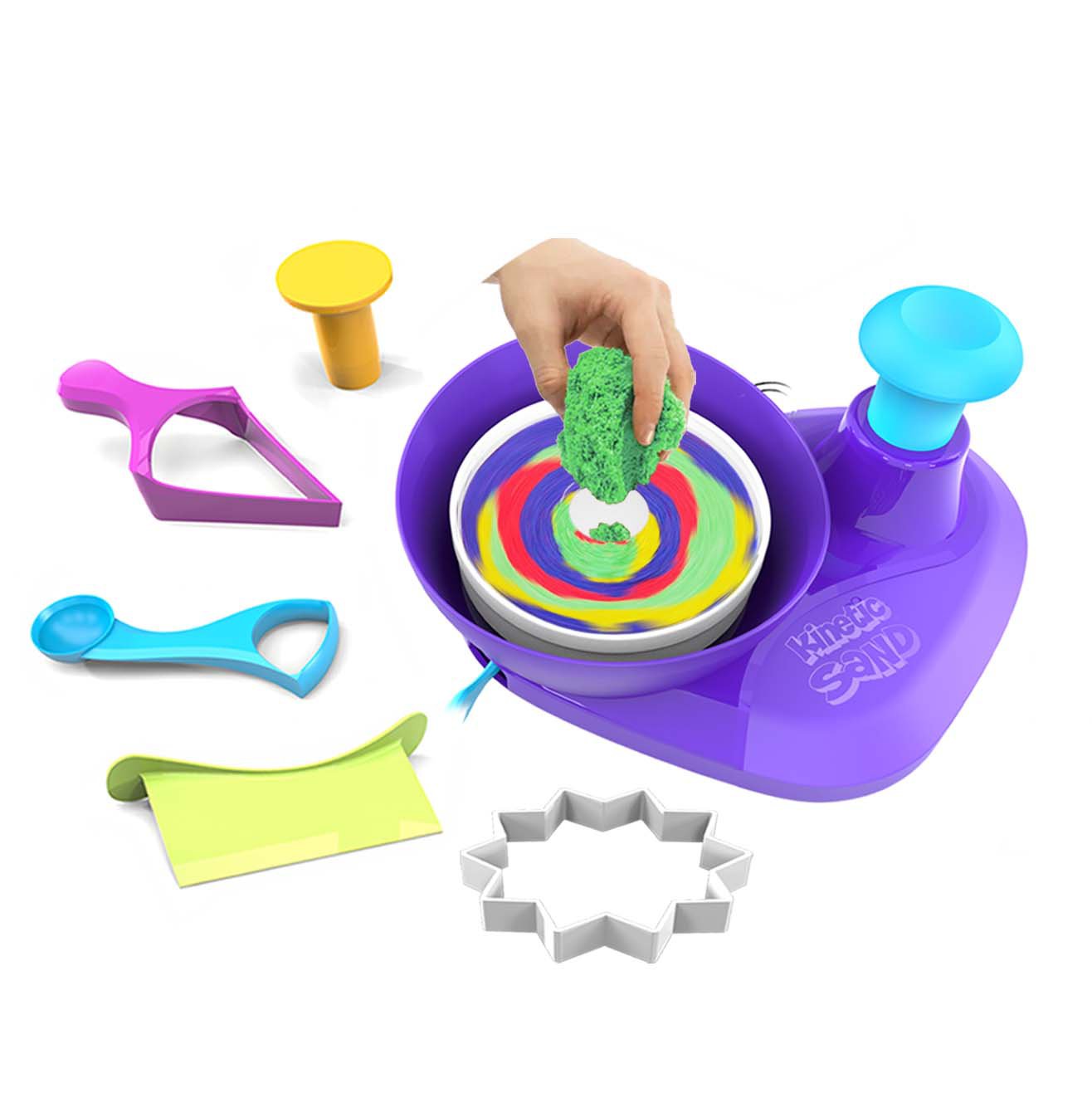 Kinetic Sand Swirl N Surprise – 907 G De Sable Magique En 4 Couleurs – Avec Toupie Et Outils – Dès 3 Ans