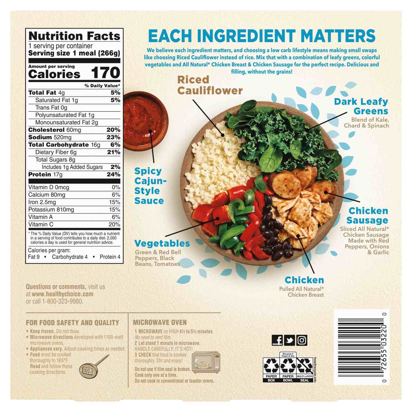 Healthy Choice Power Bowls Cajun-Style Chicken & Sausage Frozen Meal; image 3 of 7