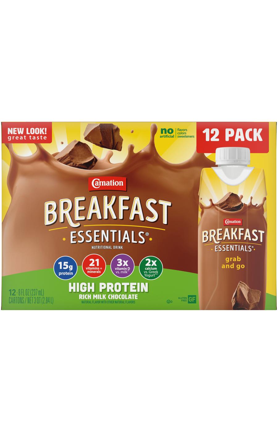 Carnation Breakfast Essentials High Protein Rich Milk Chocolate Nutritional Drink 8 oz Bottles; image 1 of 2