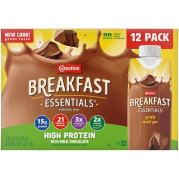 Carnation Breakfast Essentials High Protein Rich Milk Chocolate Nutritional Drink 8 oz Bottles, 12 pk