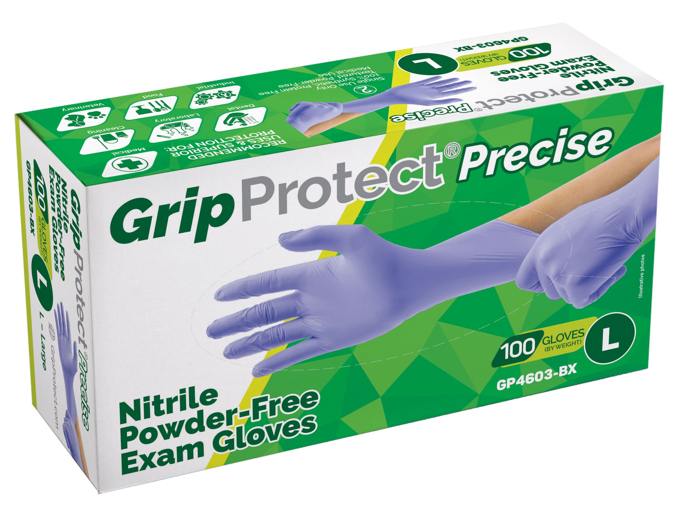Grip Protect Nitrile Powder-Free Exam Gloves - Large, 100 ct