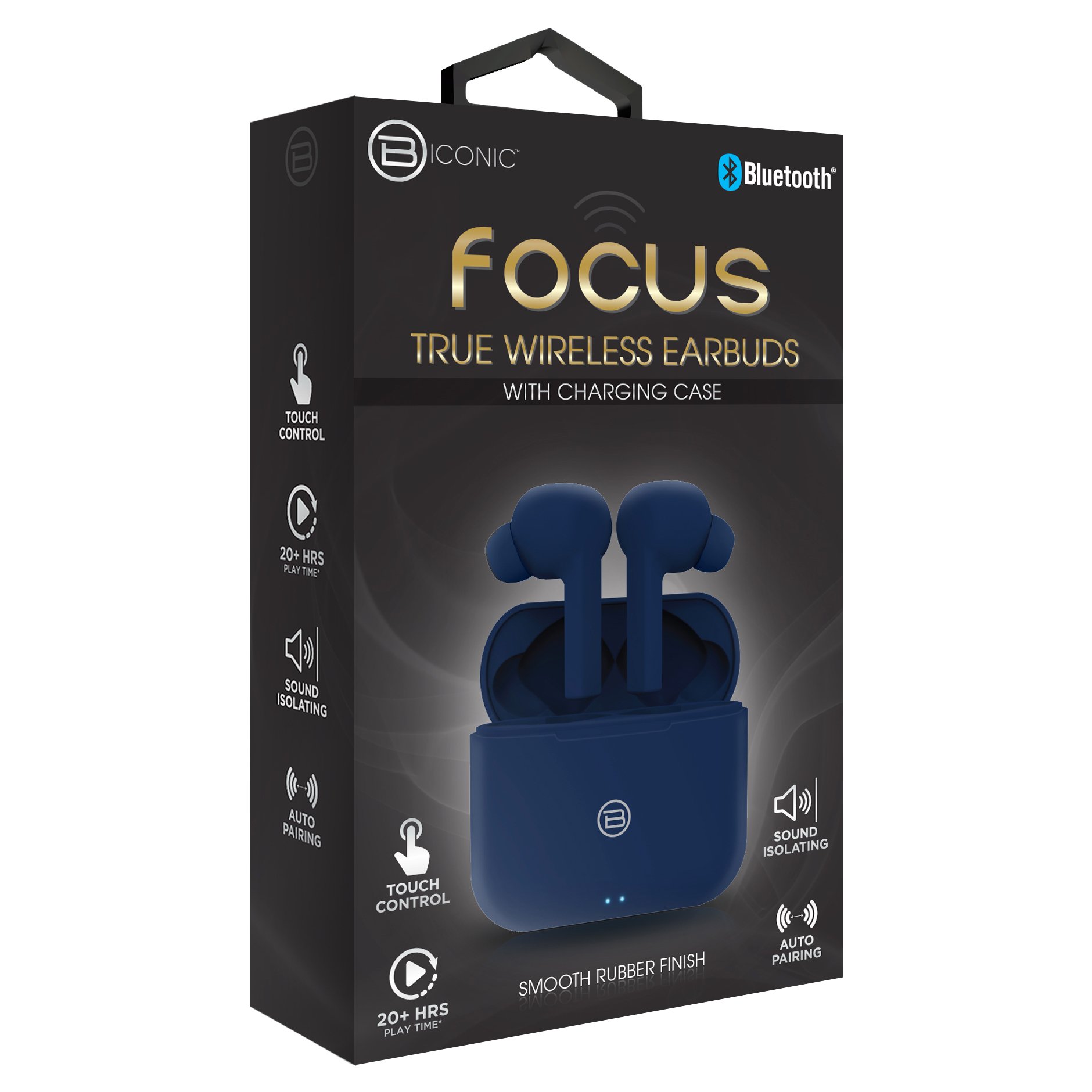 Biconic Focus True Wireless Earbuds with Charging Case Navy