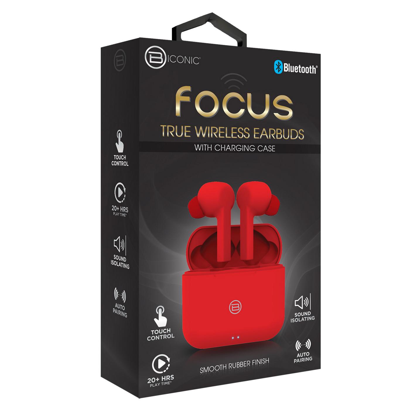 Biconic Focus True Wireless Earbuds with Charging Case - Red; image 2 of 2