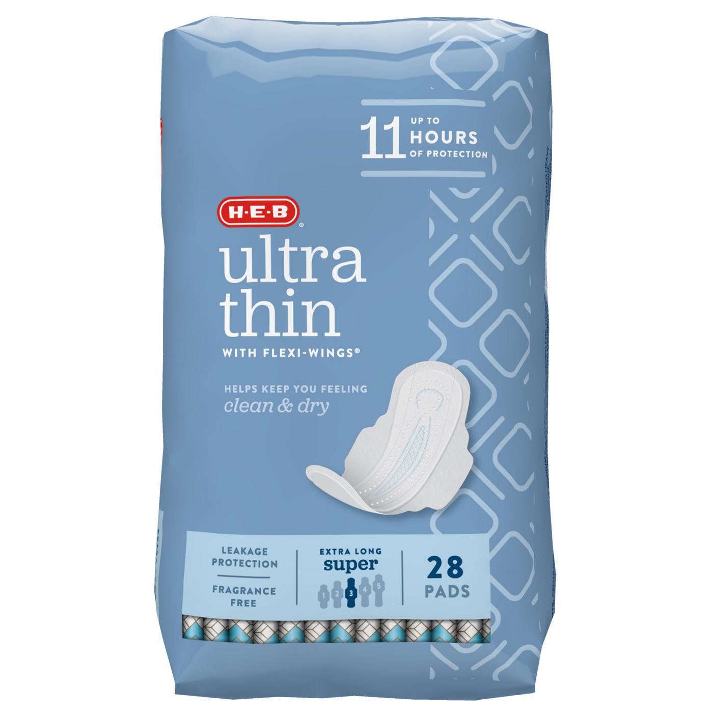 H-E-B Ultra Thin with Flexi-Wings Extra Long Pads - Super; image 1 of 5