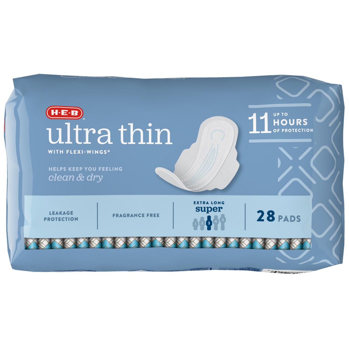 H-E-B Ultra Thin with Flexi-Wings Extra Long Pads - Super; image 4 of 5