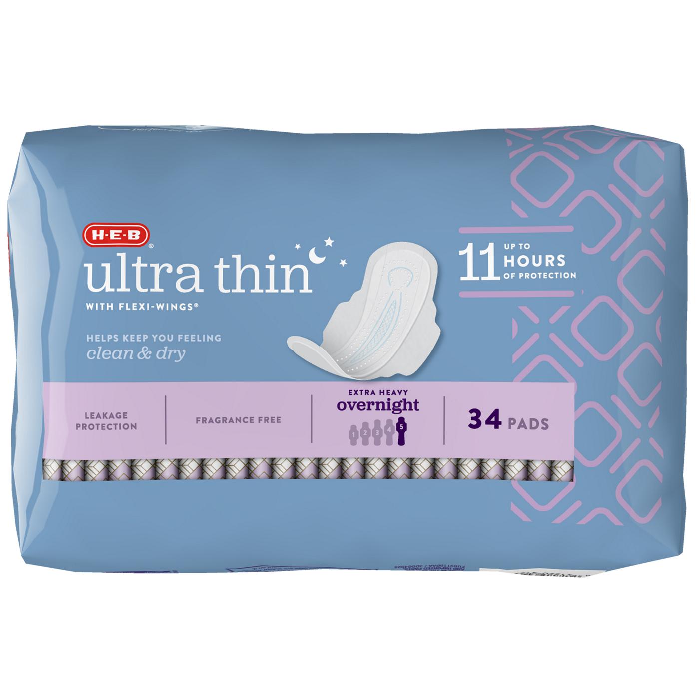 H-E-B Ultra Thin with Flexi-Wings Overnight Pads - Extra Heavy; image 6 of 7