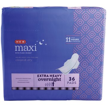 H-E-B Maxi with Flexi-Wings Overnight Pads - Extra Heavy, 36 ct