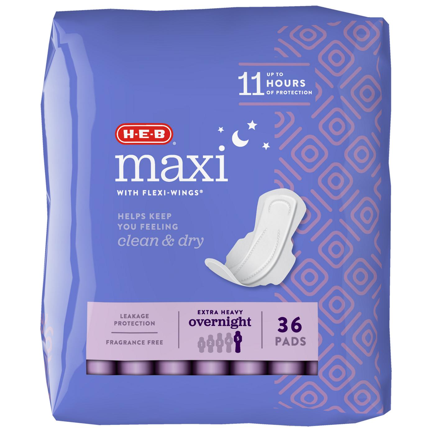 H-E-B Maxi with Flexi-Wings Overnight Pads - Extra Heavy; image 6 of 7