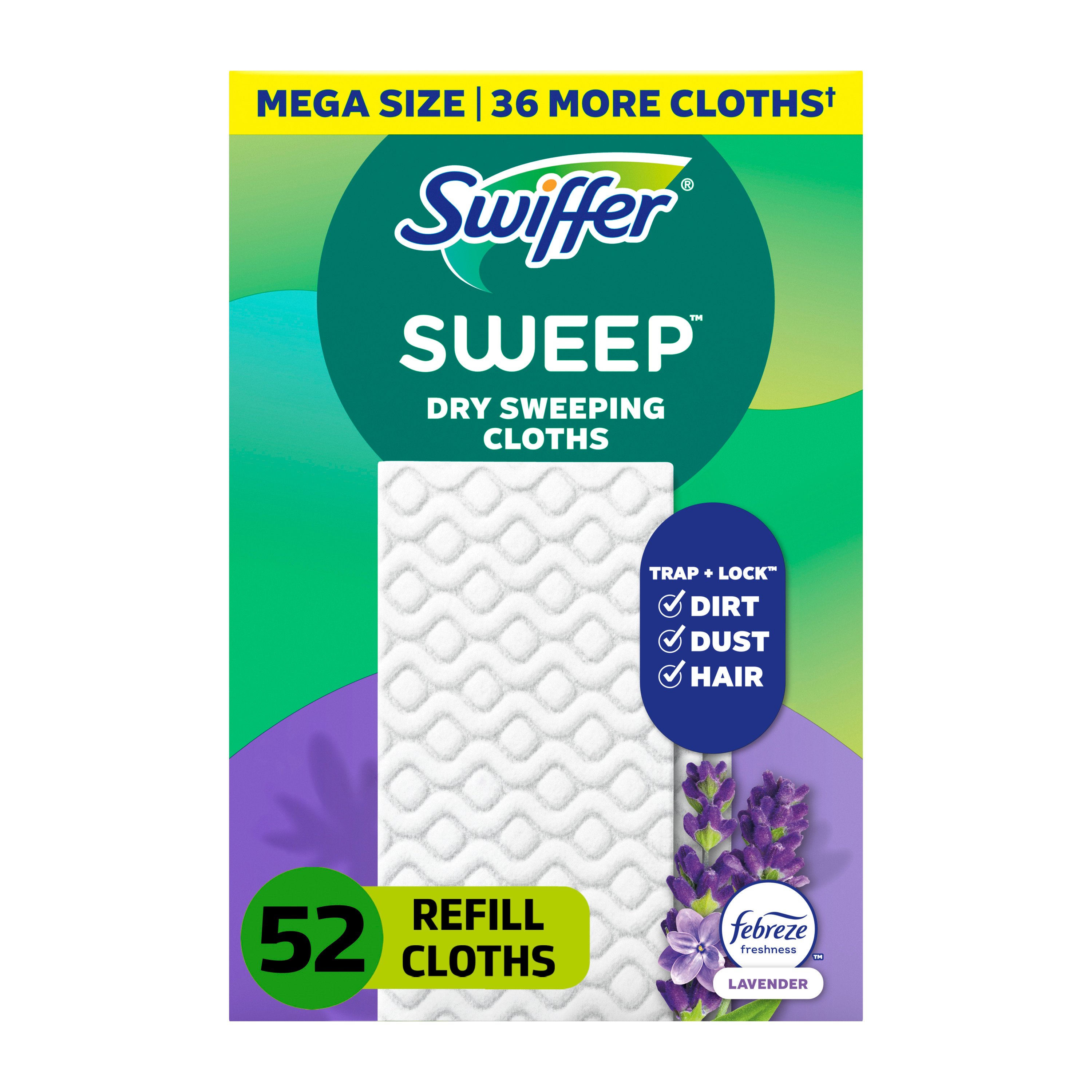 Swiffer with Febreze Lavender Dry Sweeping Cloth Refills, 52 ct