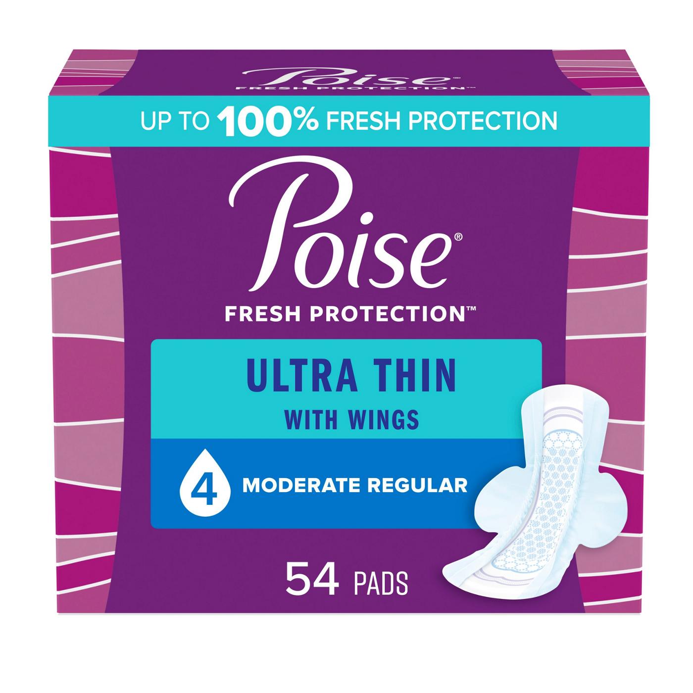 Poise Ultra Thin Regular Length Incontinence Pads with Wings - 4 Drop Moderate; image 1 of 6