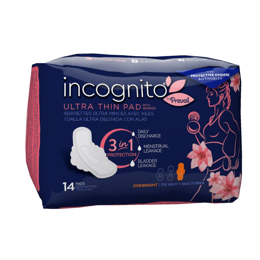 Incognito by Prevail 3in1 Ultra Thin Pad Overnight Absorbency with