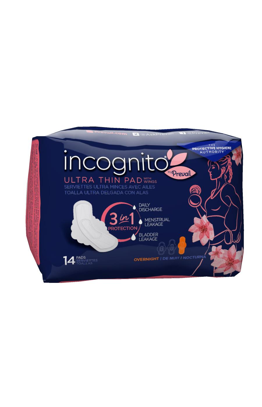 Incognito by Prevail 3in1 Ultra Thin Pad Overnight Absorbency with