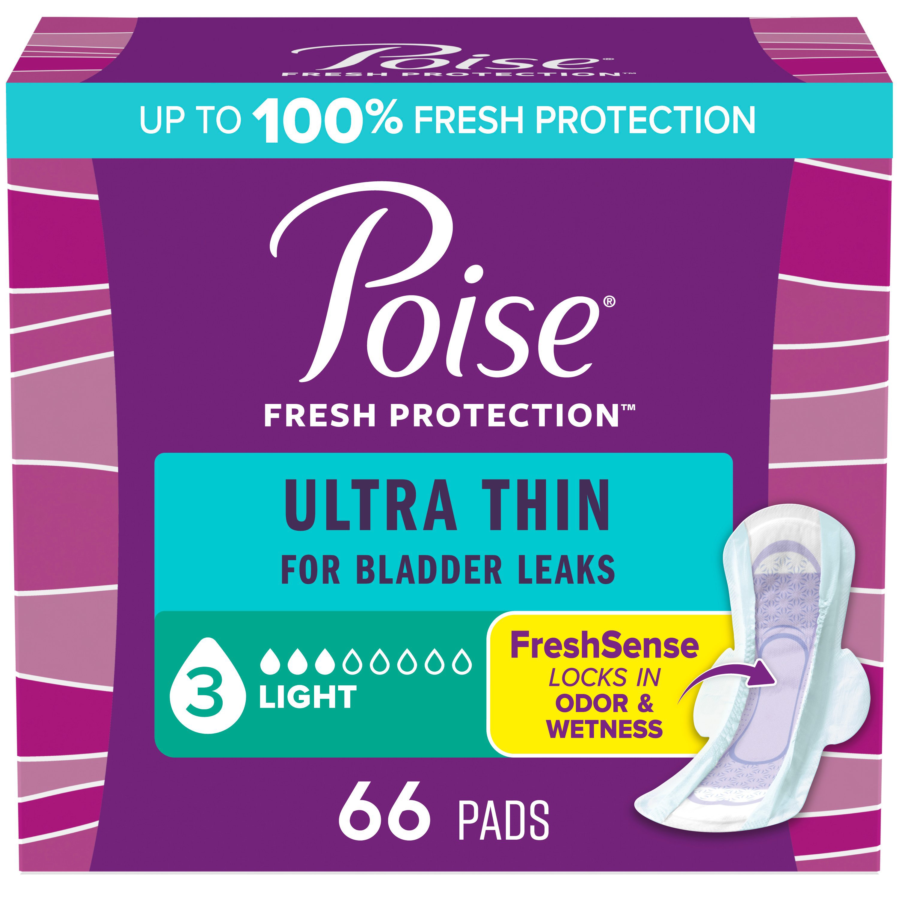 Poise Ultra Thin Regular Incontinence Pads With Wings - 3 Drop Light ...