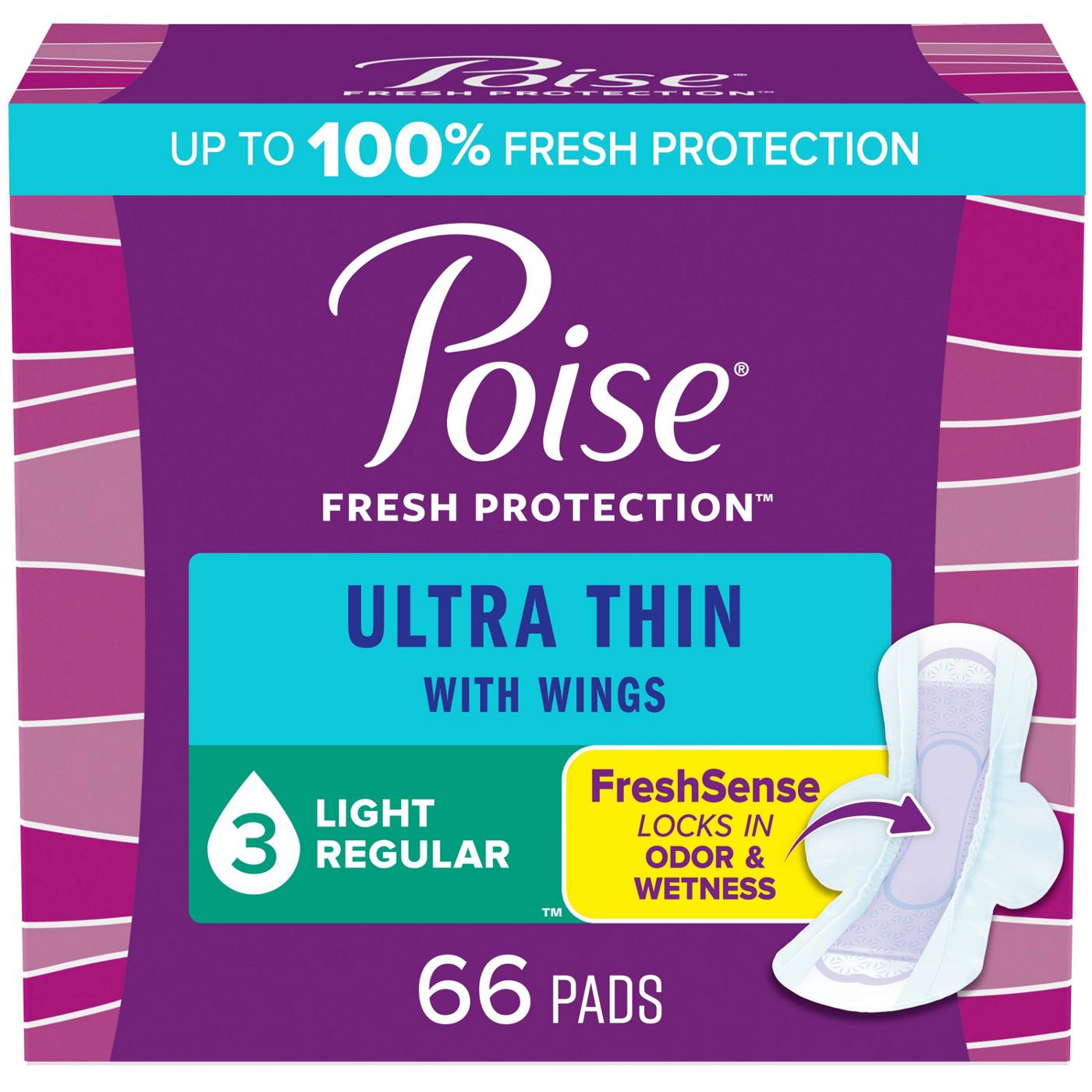 Poise Ultra Thin Regular Incontinence Pads with Wings - 3 Drop Light; image 1 of 2
